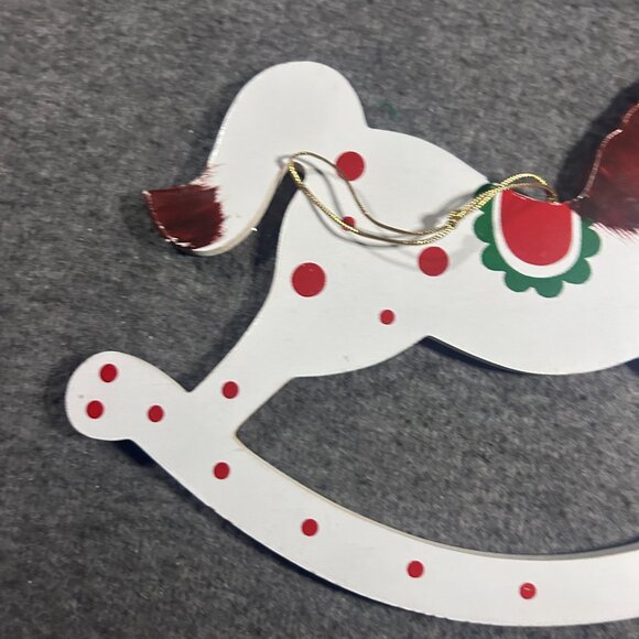 VINTAGE HUGE WOODEN ROCKING HORSE CHRISTMAS ORNAMENT - Picture 9 of 11